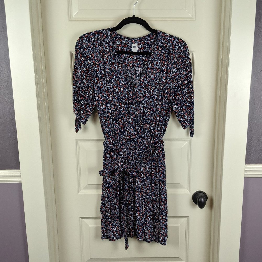 Blue & Pink Floral Gap Mini Dress with Tie